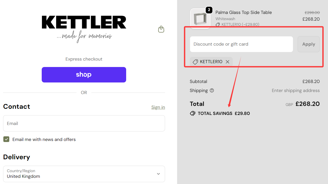 how to use Kettler coupons