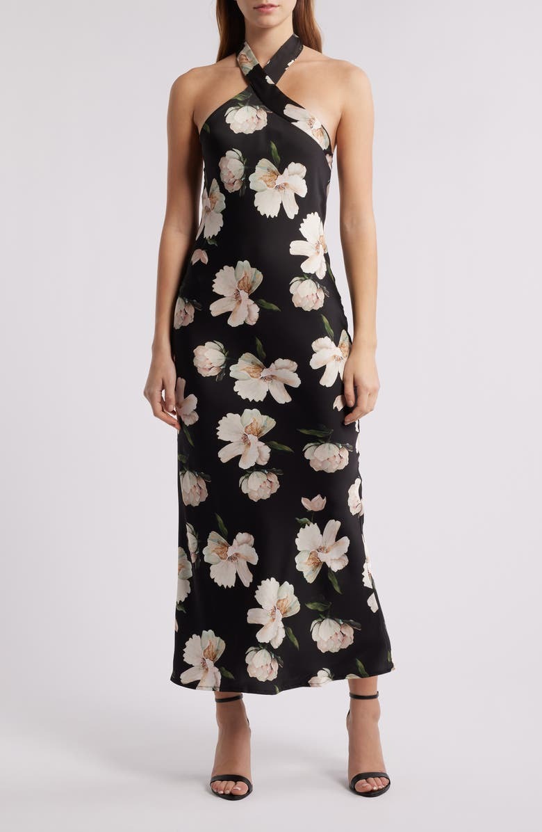 Petal & Pup Sale: Grasie Floral Print Halter Cocktail Dress