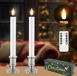 LED Flameless Candle 9.64'' with Remote Timer, Battery Operated 3D Wick Light Flickering (2Pack-Sliver)