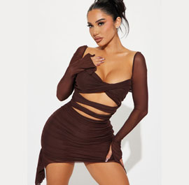 Michelle Mesh Mini Dress - Chocolate