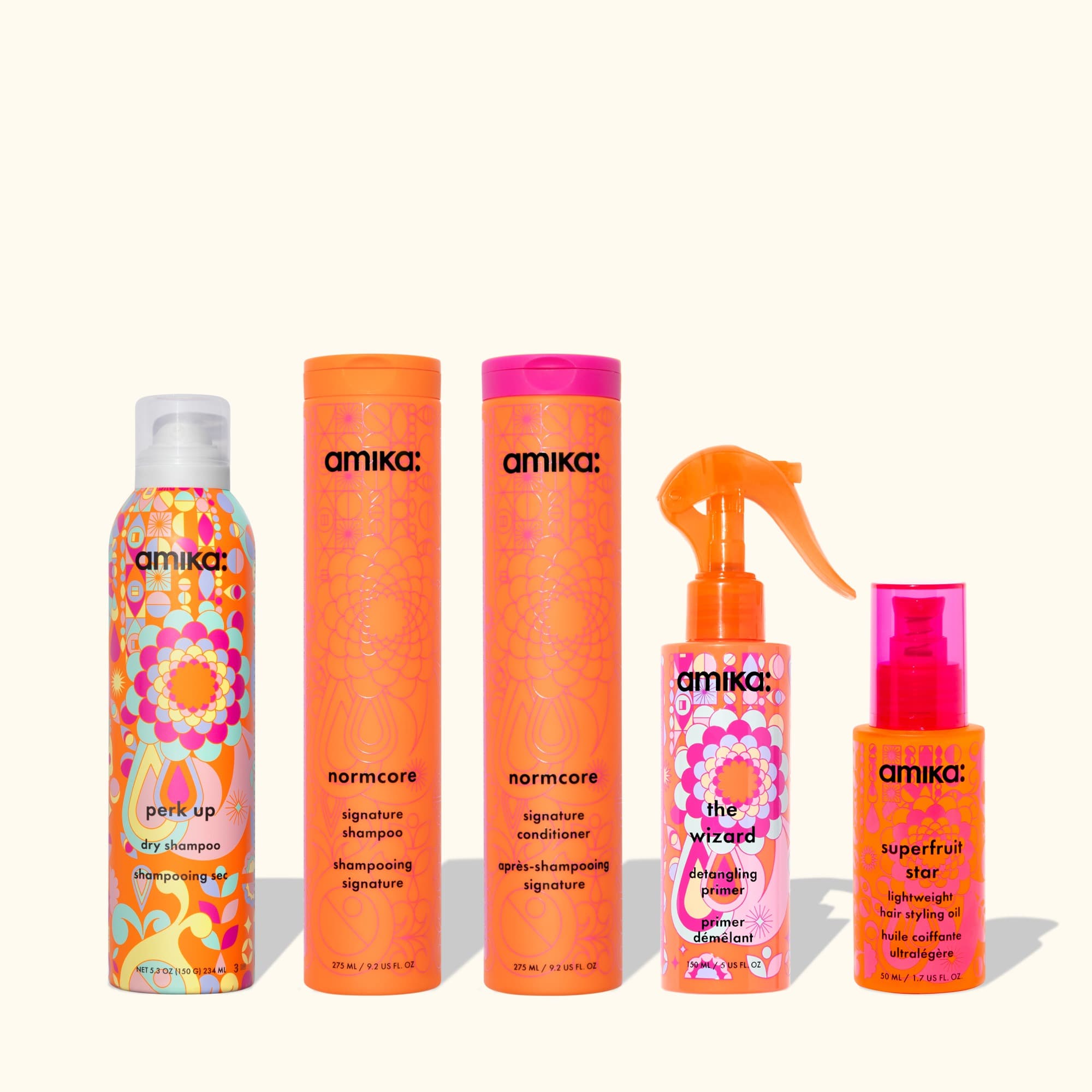 normcore shampoo, conditioner + superfruit star + perk up + wizard