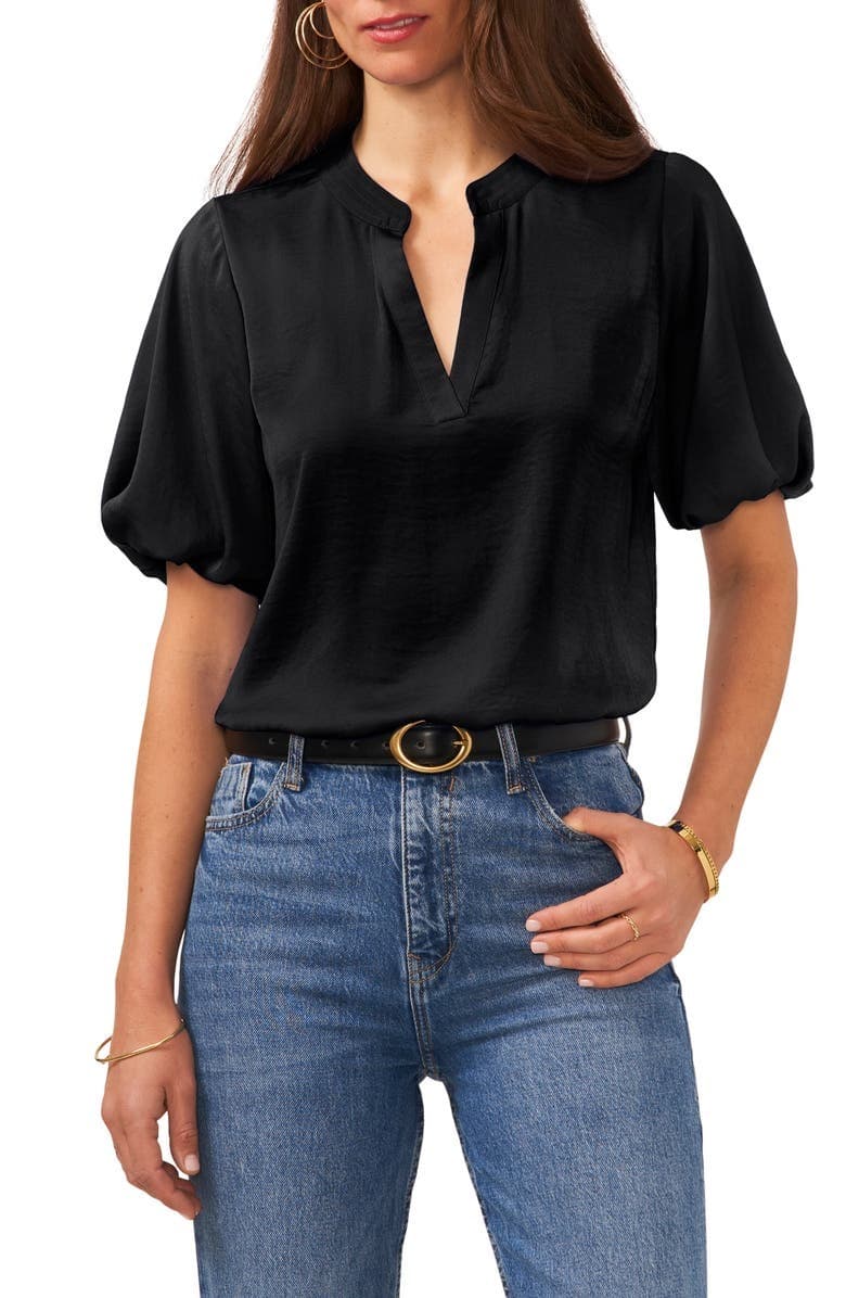 Hammered Satin Puff Sleeve Top