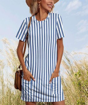 White & Blue Stripe T-Shirt Dress - Women & Plus