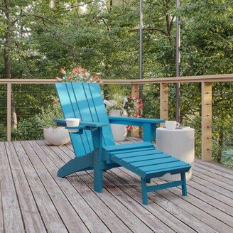 Lancaster Home Commercial All-Weather Adirondack Chair with Pullout Ottoman & Cupholder