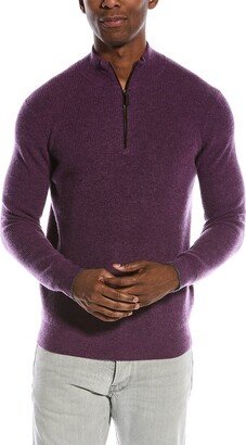 Suede-Trim Cashmere Mock Sweater-AS