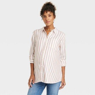 Isabel Maternity by Ingrid & Isabel Long Sleeve Caual Woven Maternity Shirt - Iabel Maternity by Ingrid & Iabel™ White Striped XL