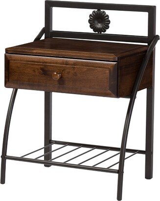 Jevenci Vintage Antique Dark Bronze Metal And Wood 1-Drawer Nightstand - Walnut