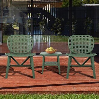 Cusp Barn 3 Pieces Hollow Retro Patio Table Chair Set Bistro with Open Shelf and Lounge Chairs for Balcony Garden Yard