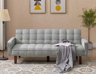 GEROJO Linen Futon Sofa Bed with Square Arm and Solid Wood Legs, Multi-angle Adjustable Backrest