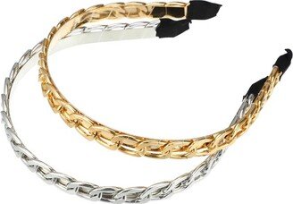 Unique Bargains Women's Metal Twisted Link Chain Shape Headbands Gold Tone Silver Tone 5.31x0.47 2 Pcs