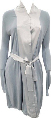 Elijah Rib Knit Longsleeve Robe With Satin Trim And Belt In Morning Blue