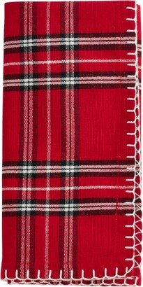 Saro Lifestyle Cotton Dinner Napkin With Plaid Whipstitch Design (Set of 4), 20x20, Red