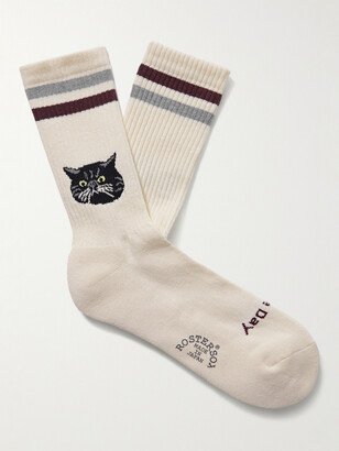 Rostersox Cat Intarsia Ribbed Cotton-Blend Socks