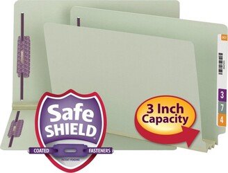 Smead End Tab Pressboard Fastener File Folder with SafeSHIELD Fastener, 2 Fasteners, 3 Expansion, Legal, Gray/Green (37725)