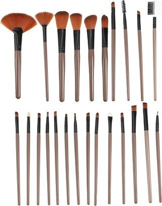 Unique Bargains Makeup Brush Set Travel Dual Ended Brush Blusher Brush Nylon Plastic Metal Handle 24 Pcs Gold Tone