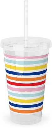 Travel Mugs: Imperfect Stripes - Multi Acrylic Tumbler With Straw, 16Oz, Multicolor