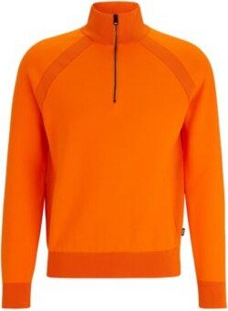 Cotton zip-neck sweater with color-blocking