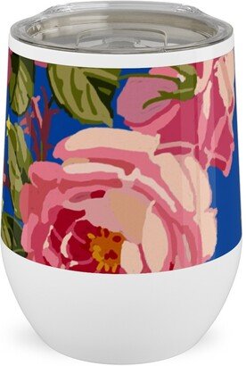 Travel Mugs: Americana Summer Roses - Blue Stainless Steel Travel Tumbler, 12Oz, Blue