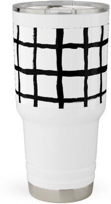 Travel Mugs: Simple Grid - Classic - Black And White Travel Tumbler, 30Oz, Black