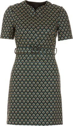 Jacquard Belted Waist Mini Dress