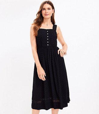 Petite Clip Lace Button Square Neck Midi Dress