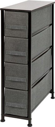 Emma and Oliver 4 Drawer Slim Dresser Storage Tower-Black Wood Top & Gray Fabric Pull Drawers