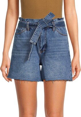 Paperbag Belted Denim Shorts