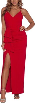 Petite Ruffled Ruched V-Neck Gown