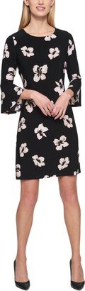 Petite Floral-Print Bell-Sleeve Mini Dress