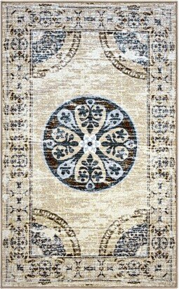 Distressed Vintage Boho Medallion Non-Slip Indoor Runner or Area Rug, 8' x 10', Gray-Cream - Blue Nile Mills