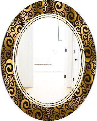 Designart 'Gold and Black Swirl I' Printed Modern Round or Oval Wall Mirror - Triple C