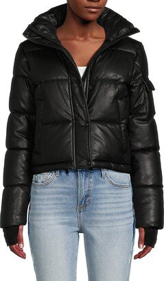 Faux Leather Crop Puffer Jacket