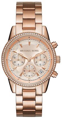 Ritz Studded Rose Goldtone Stainless Steel Chronograph Bracelet Watch