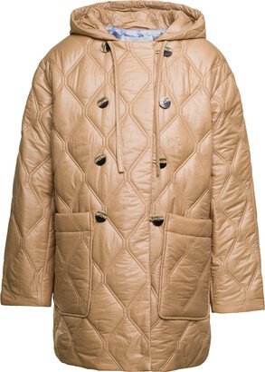 Beige Quilted Down Jacket With Hood In Recycled Nylon Woman