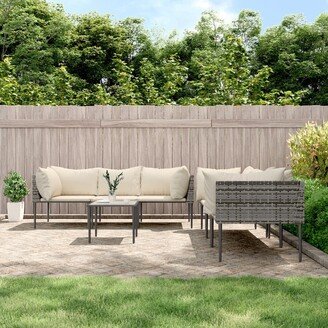 7 Piece Patio Lounge Set with Cushions Gray Poly Rattan - 18.9 x 18.9 x 14.6