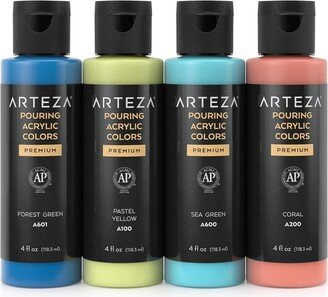 Arteza Acrylic Pouring Paint Kit, 120 ml Bottle Set, Spring Colors - 4 Pack