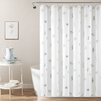 72x72 Livia Flora Silver-Infused Antimicrobial Shower Curtain Neutral/Blue