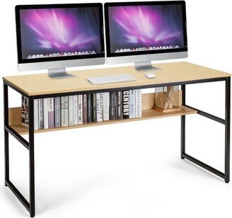 55'' Computer Desk Writing Table Workstation Home Office w/Bookshelf Natural