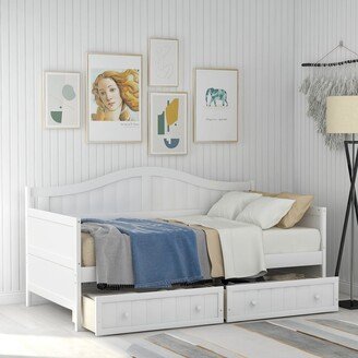 GEROJO White Sturdy & Durable Wooden Twin Daybed with 2 drawers, Sofa Bed for Bedroom Living Room,No Box Spring Needed