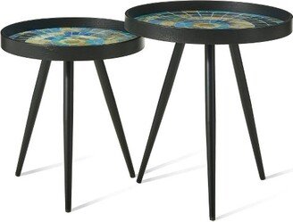 Set of 2 Mosaic Pattern Top Nesting Side Tables Black