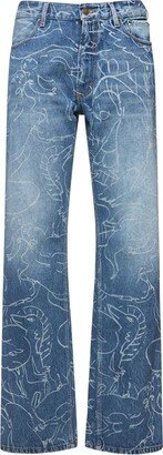 Graphic print low rise denim jeans