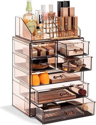 Medium Makeup Organizer Set - (3 Large / 4 Small Drawers/Top Tray) Brown