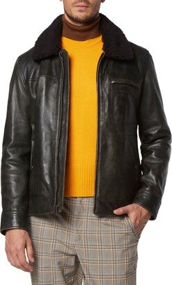 Wallack Faux Shearling Trim Leather Jacket