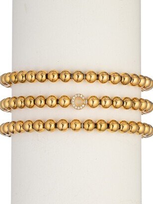 Eye Candy LA Luxe Collection 3-Piece Initial Goldtone Beaded & Cubic Zirconia Bracelet Set