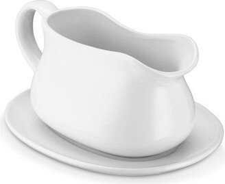 Ceramic Gravy Boat and Saucer, White, 17 oz