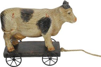 Northlight 10.25 Black and White Wood Textured Cow on Cart Outdoor Garden Statue