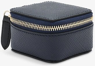 Womens Navy Panama Small Leather Trinket Case