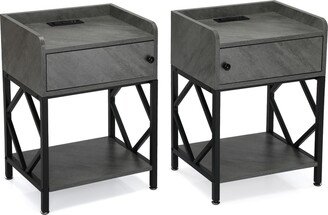 Siavonce Set of 2 Nightstand with Charging Station