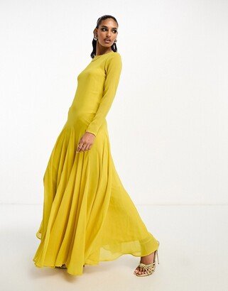 sheer chiffon maxi tent dress in golden yellow