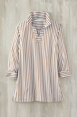 Women's Luxe Touch Simply Striped No-Iron Tunic Top - White/Cider - PS - Petite Size